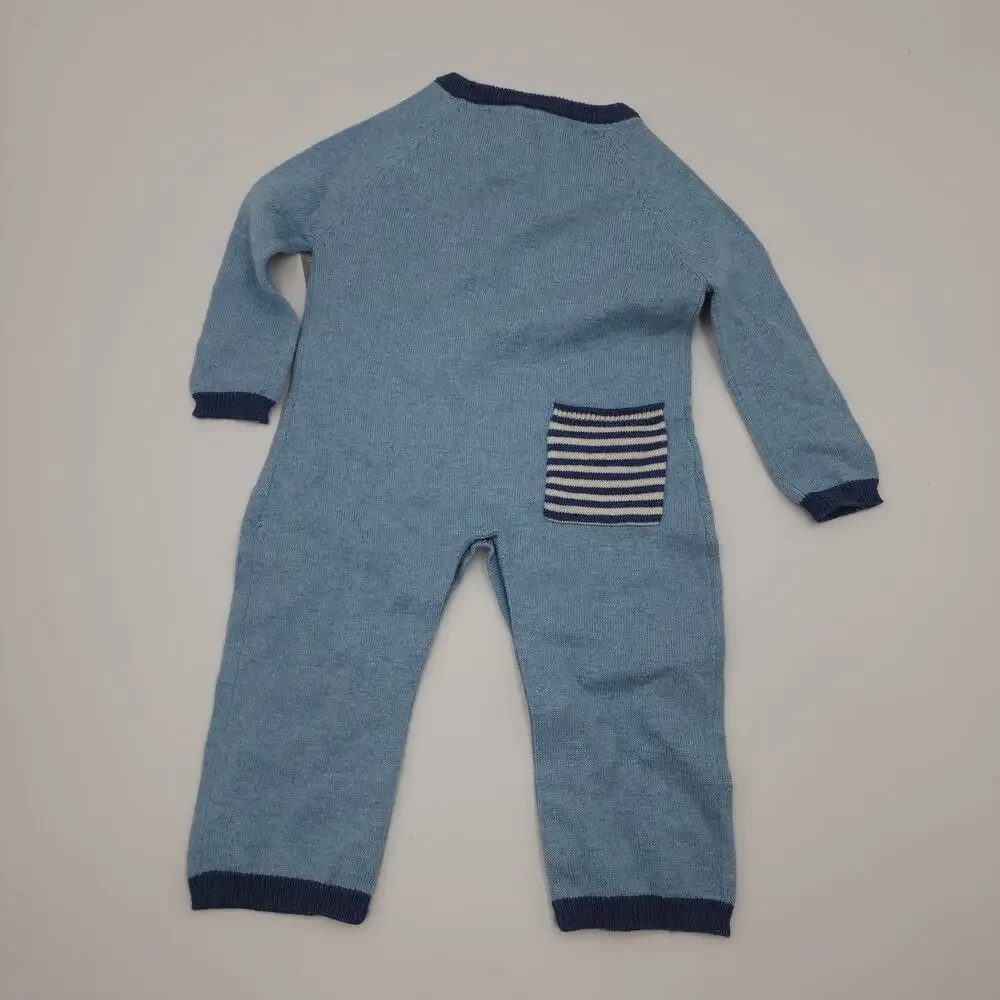 Lucky Jade Geometric Elephant Coverall Cashmere Cotton Bodysuit Blue Size 0/3